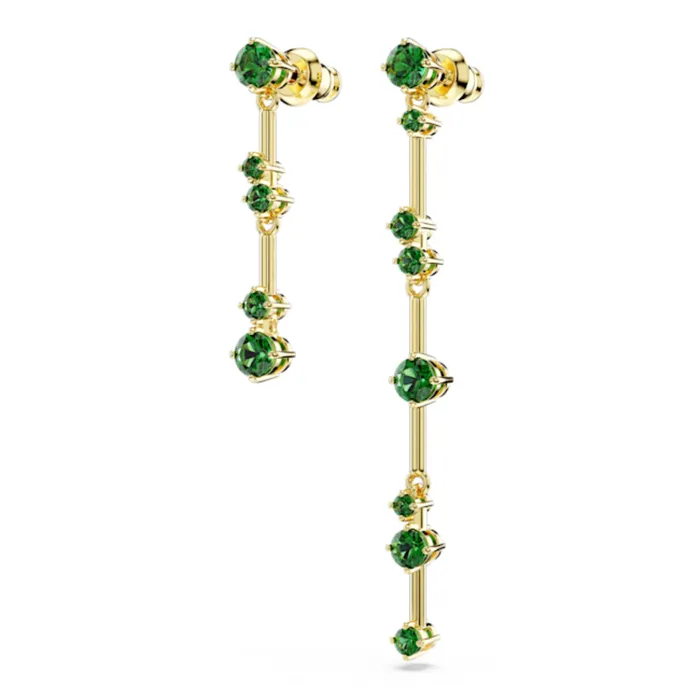 Swarovski Constella Drop Earrings Asymmetrical design Round cut Green Goldtone plated Swarovski Earrings Swarovski Constella Drop Earrings Asymmetrical design Round cut Green Goldtone plated Swarovski Earrings