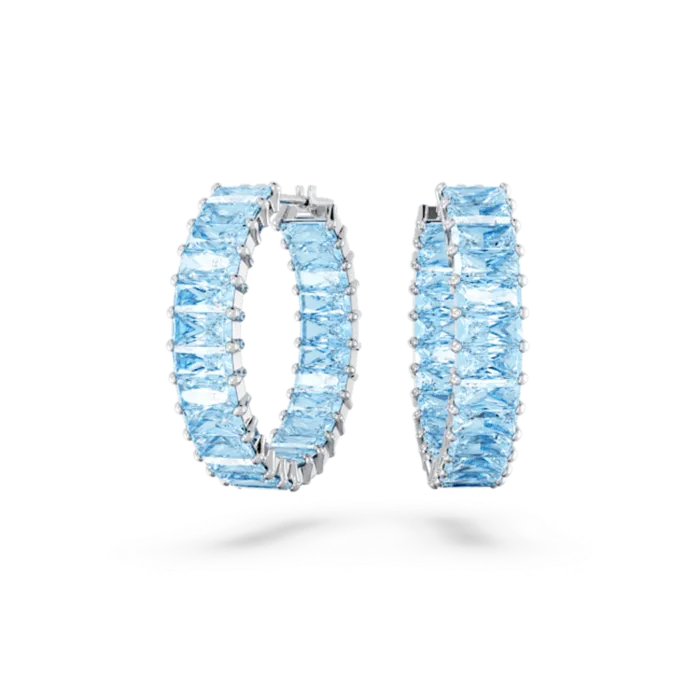 Swarovski Earrings Swarovski Matrix Hoop Earrings Baguette cut Blue Rhodium plated Swarovski Earrings Swarovski Matrix Hoop Earrings Baguette cut Blue Rhodium plated