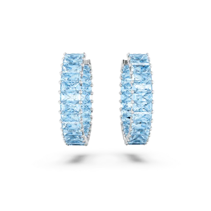 Swarovski Earrings Swarovski Matrix Hoop Earrings Baguette cut Blue Rhodium plated Swarovski Earrings Swarovski Matrix Hoop Earrings Baguette cut Blue Rhodium plated
