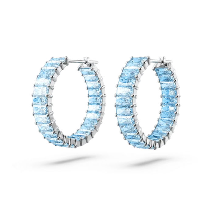 Swarovski Earrings Swarovski Matrix Hoop Earrings Baguette cut Blue Rhodium plated Swarovski Earrings Swarovski Matrix Hoop Earrings Baguette cut Blue Rhodium plated