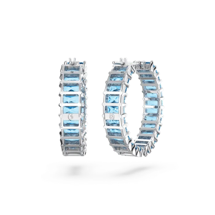 Swarovski Earrings Swarovski Matrix Hoop Earrings Baguette cut Blue Rhodium plated Swarovski Earrings Swarovski Matrix Hoop Earrings Baguette cut Blue Rhodium plated