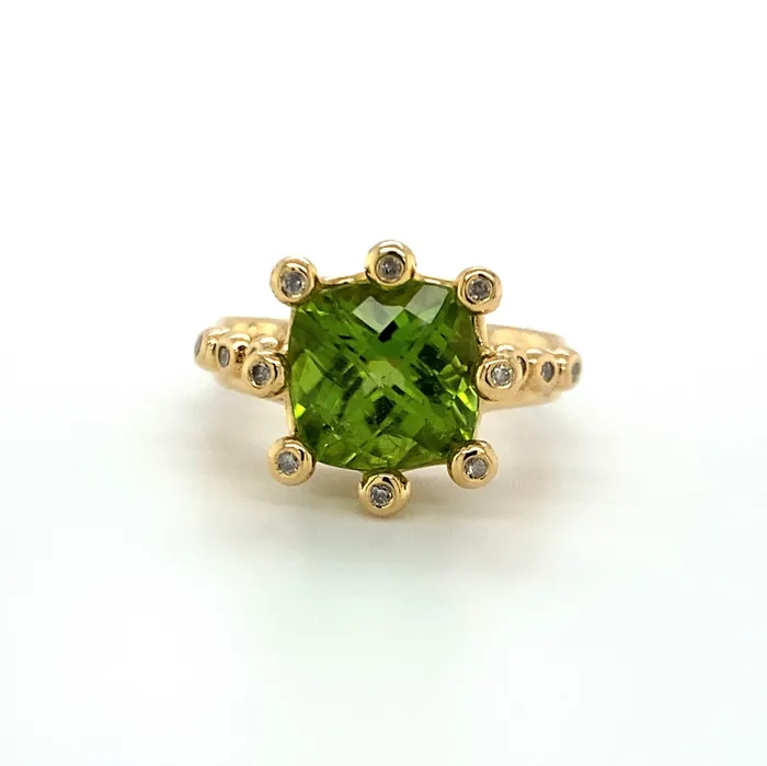 14K Peridot and Diamond Crown Ring Q Evon Rings