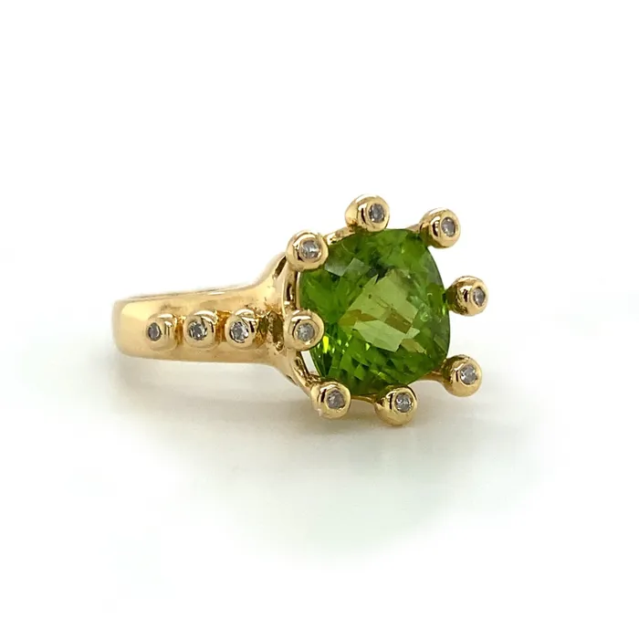 14K Peridot and Diamond Crown Ring Q Evon Rings