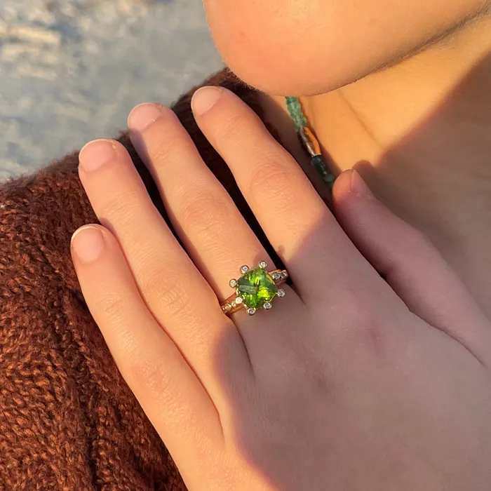 14K Peridot and Diamond Crown Ring Q Evon Rings