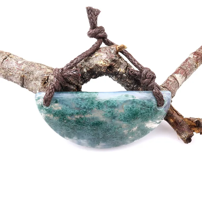2 Hole Pendant Natural Green Moss Agate Half Circle Moon Pendant PDT0109 A3 Intrinsic Trading Necklaces 2 Hole Pendant Natural Green Moss Agate Half Circle Moon Pendant PDT0109 A3 Intrinsic Trading Necklaces
