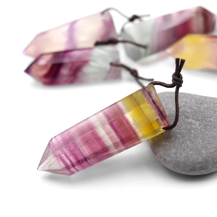 AAA Natural Candy Fluorite Faceted Crystal Point Pendant Side Drilled Gemstone Tower Pendulum A1 Intrinsic Trading Necklaces AAA Natural Candy Fluorite Faceted Crystal Point Pendant Side Drilled Gemstone Tower Pendulum A1 Intrinsic Trading Necklaces