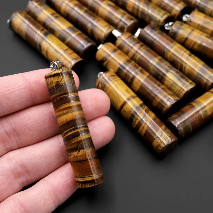 AAA Natural Golden Chatoyant Tigers Eye Long Cylinder Pendant Natural Crystal Focal Bead Intrinsic Trading Necklaces AAA Natural Golden Chatoyant Tigers Eye Long Cylinder Pendant Natural Crystal Focal Bead Intrinsic Trading Necklaces