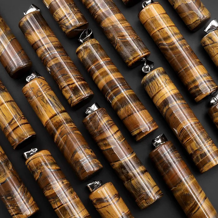 AAA Natural Golden Chatoyant Tigers Eye Long Cylinder Pendant Natural Crystal Focal Bead Intrinsic Trading Necklaces