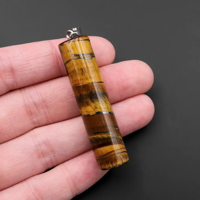 AAA Natural Golden Chatoyant Tigers Eye Long Cylinder Pendant Natural Crystal Focal Bead Intrinsic Trading Necklaces
