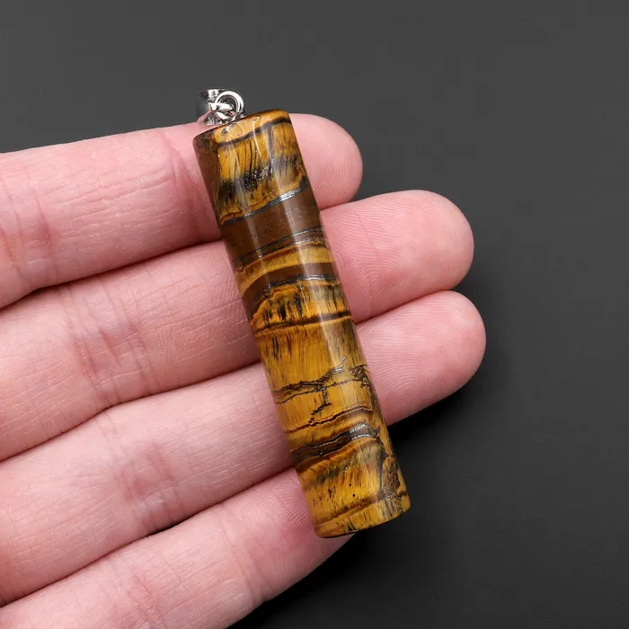 AAA Natural Golden Chatoyant Tigers Eye Long Cylinder Pendant Natural Crystal Focal Bead Intrinsic Trading Necklaces