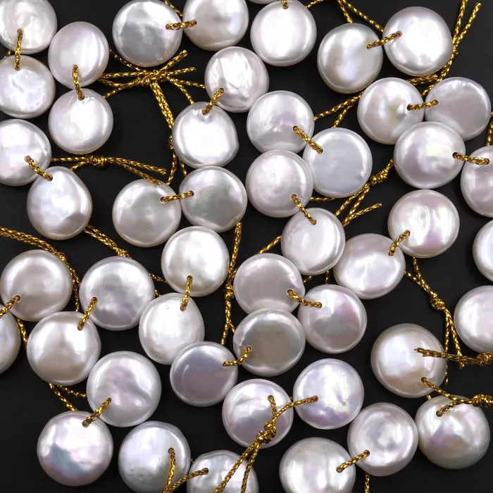 AAA White Coin Pearl Earrings Top Drilled Genuine Natural Freshwater Pearl Matched Pair Intrinsic Trading Earrings