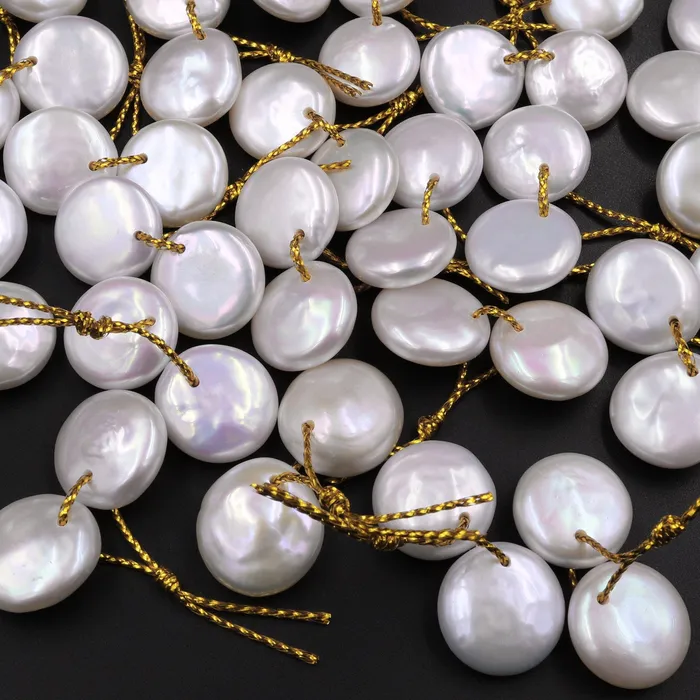 AAA White Coin Pearl Earrings Top Drilled Genuine Natural Freshwater Pearl Matched Pair Intrinsic Trading Earrings