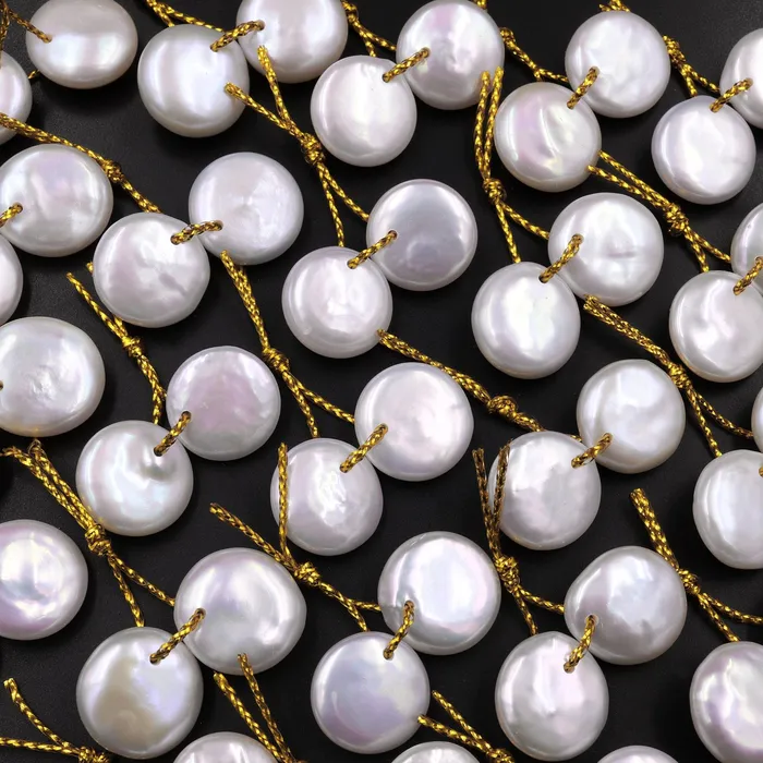 AAA White Coin Pearl Earrings Top Drilled Genuine Natural Freshwater Pearl Matched Pair Intrinsic Trading Earrings