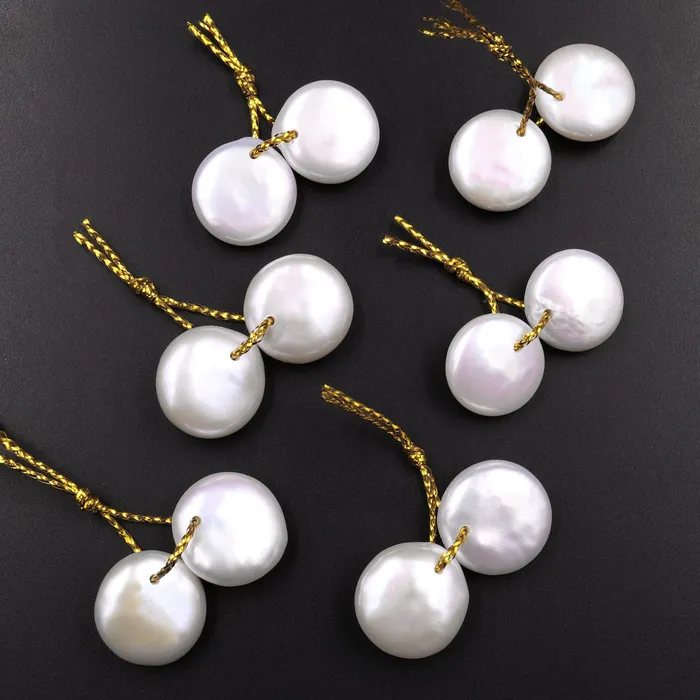 AAA White Coin Pearl Earrings Top Drilled Genuine Natural Freshwater Pearl Matched Pair Intrinsic Trading Earrings