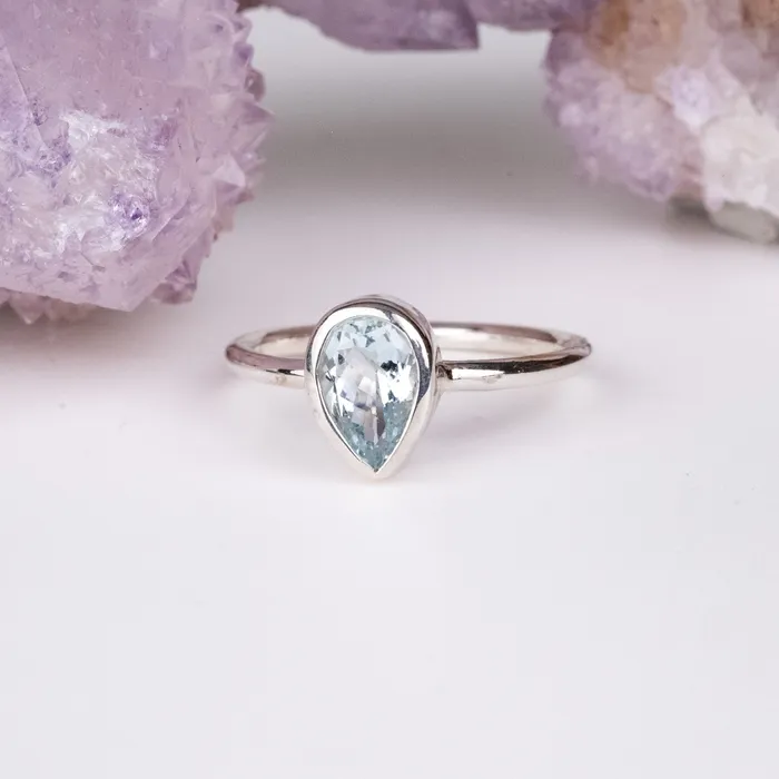 Aquamarine Ring 10x7mm Size 10 925 Silver InnerVision Crystals Rings