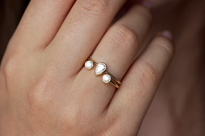 artemer Dual Stone Ring Horseshoe Wedding Band Rings