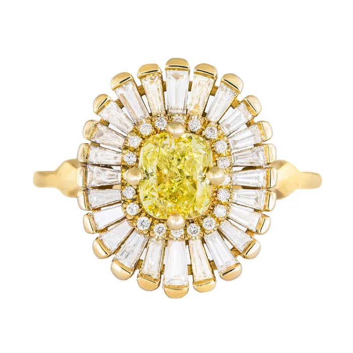 ARTEMER Rings Daisy Engagement Ring Fancy Yellow Diamond and Baguette Diamond Ring ARTEMER Rings Daisy Engagement Ring Fancy Yellow Diamond and Baguette Diamond Ring