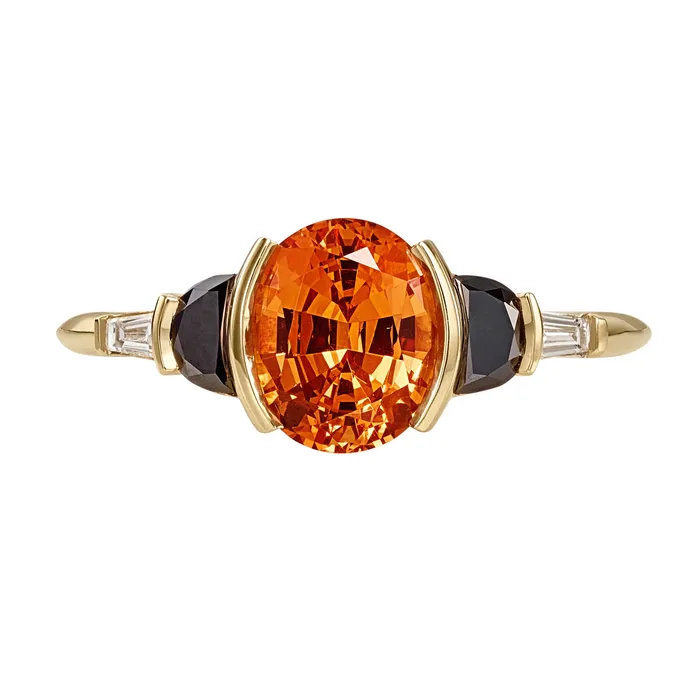 ARTEMER Rings Jupiter Orange Spessartite Garnet Black Diamond Engagement Ring ARTEMER Rings Jupiter Orange Spessartite Garnet Black Diamond Engagement Ring