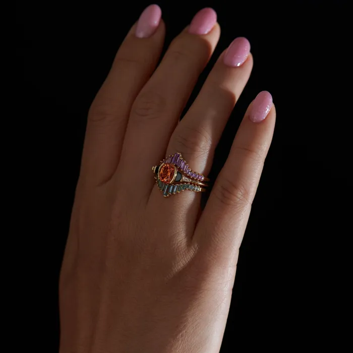 ARTEMER Rings Jupiter Orange Spessartite Garnet Black Diamond Engagement Ring