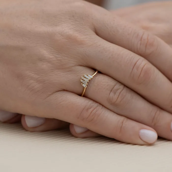 ARTEMER Rings Nesting Wedding Ring with Baguette Diamonds S