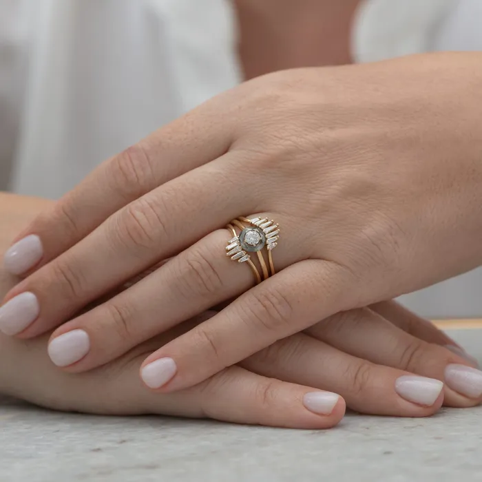 ARTEMER Rings Nesting Wedding Ring with Baguette Diamonds S