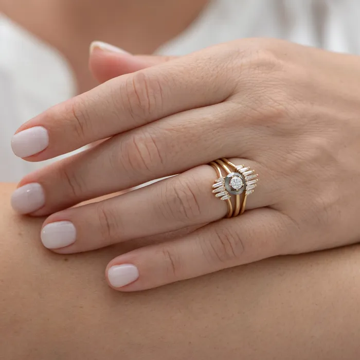 ARTEMER Rings Nesting Wedding Ring with Baguette Diamonds S