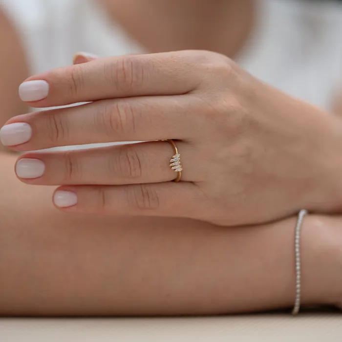 ARTEMER Rings Nesting Wedding Ring with Baguette Diamonds S