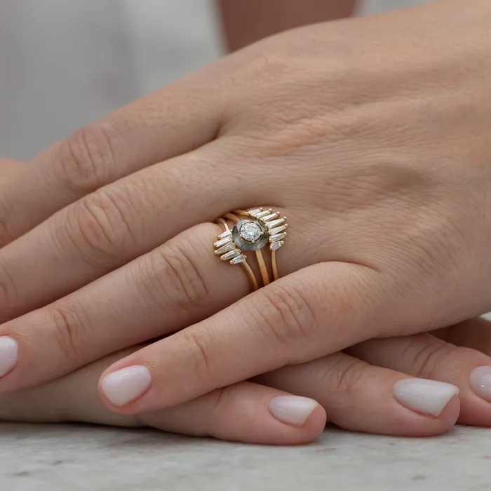 ARTEMER Rings Nesting Wedding Ring with Baguette Diamonds S