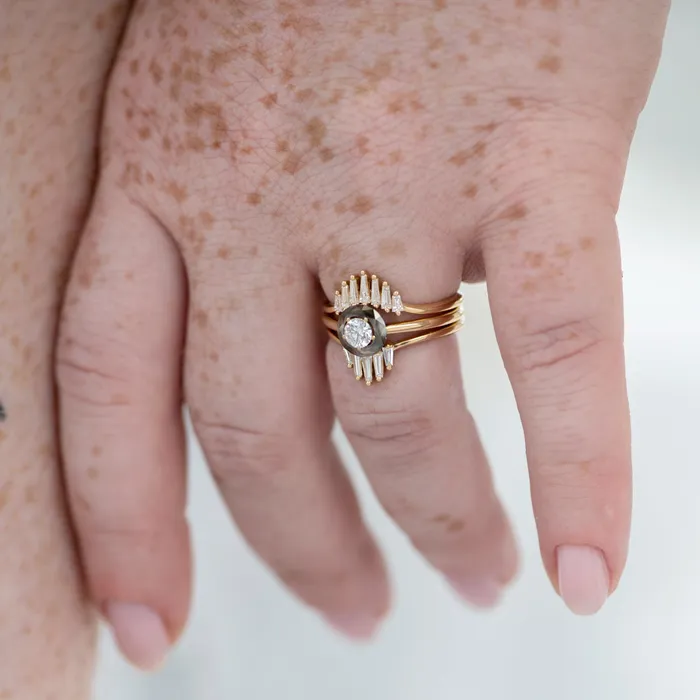 ARTEMER Rings Nesting Wedding Ring with Baguette Diamonds S