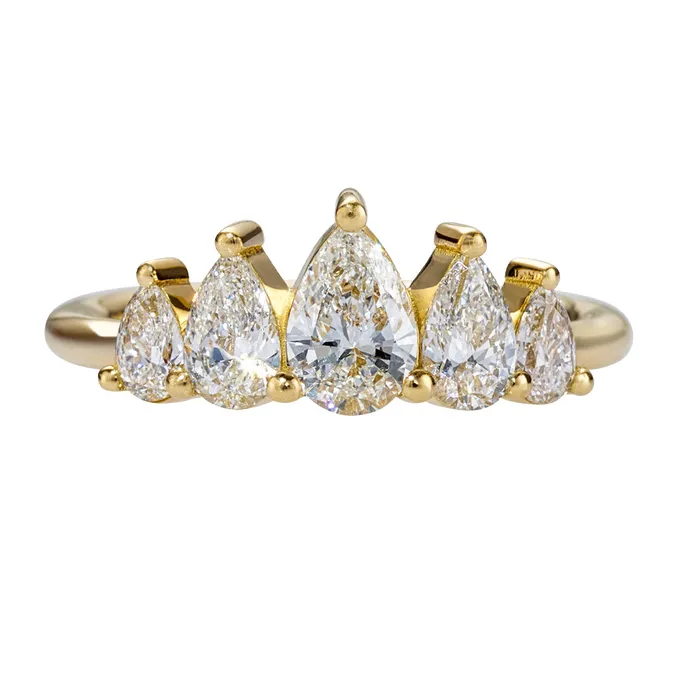 ARTEMER Rings Pear Diamond Engagement Ring with Five Gradient Diamonds