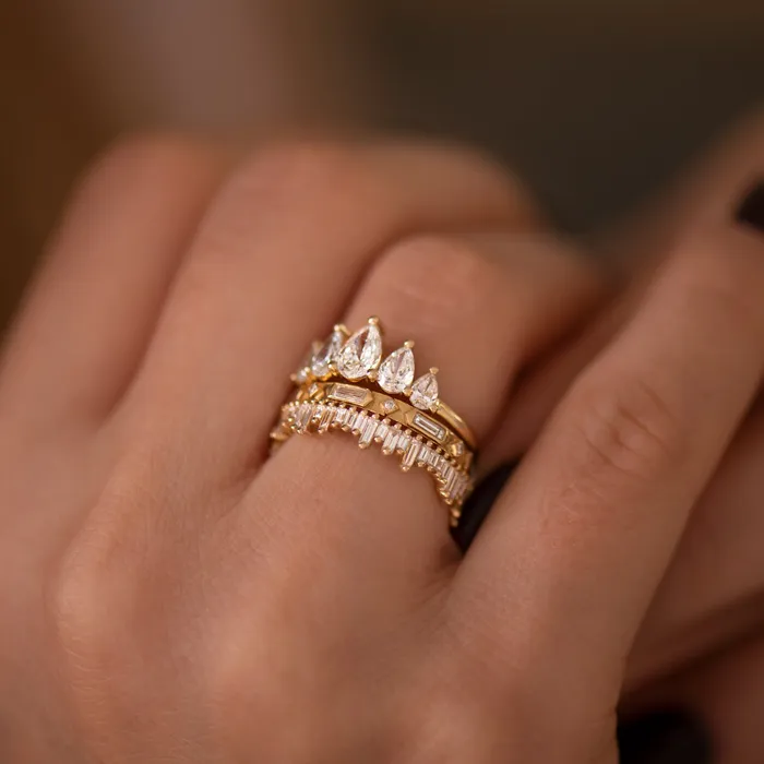 ARTEMER Rings Pear Diamond Engagement Ring with Five Gradient Diamonds ARTEMER Rings Pear Diamond Engagement Ring with Five Gradient Diamonds