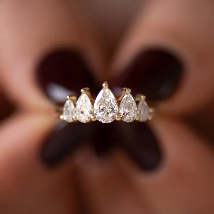 ARTEMER Rings Pear Diamond Engagement Ring with Five Gradient Diamonds ARTEMER Rings Pear Diamond Engagement Ring with Five Gradient Diamonds