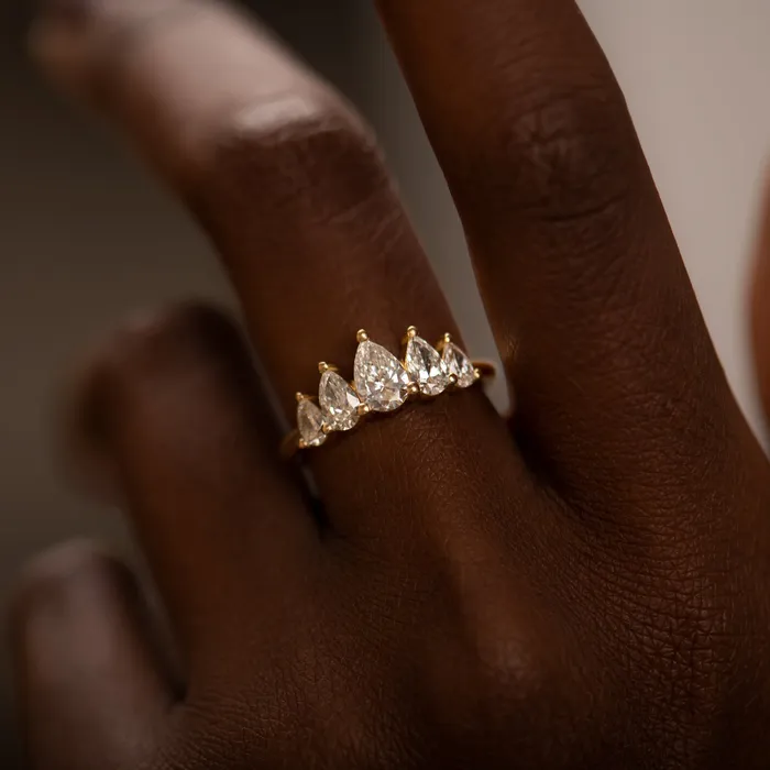 ARTEMER Rings Pear Diamond Engagement Ring with Five Gradient Diamonds ARTEMER Rings Pear Diamond Engagement Ring with Five Gradient Diamonds