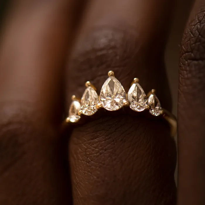 ARTEMER Rings Pear Diamond Engagement Ring with Five Gradient Diamonds ARTEMER Rings Pear Diamond Engagement Ring with Five Gradient Diamonds