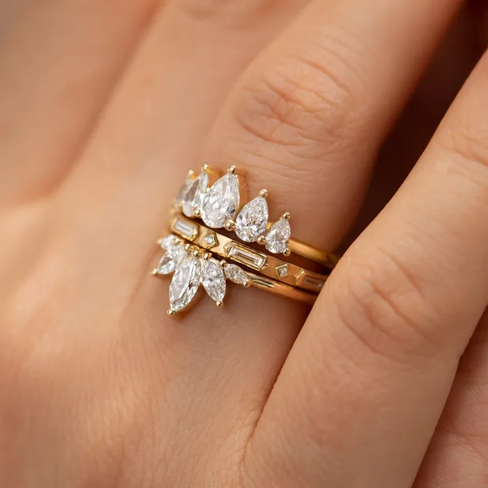 ARTEMER Rings Pear Diamond Engagement Ring with Five Gradient Diamonds ARTEMER Rings Pear Diamond Engagement Ring with Five Gradient Diamonds