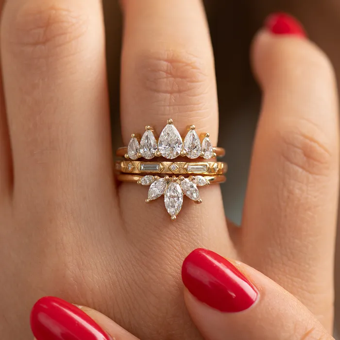 ARTEMER Rings Pear Diamond Engagement Ring with Five Gradient Diamonds ARTEMER Rings Pear Diamond Engagement Ring with Five Gradient Diamonds