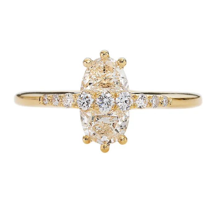ARTEMER Two Stone Engagement Ring with Half Moon Cut Diamonds Rings