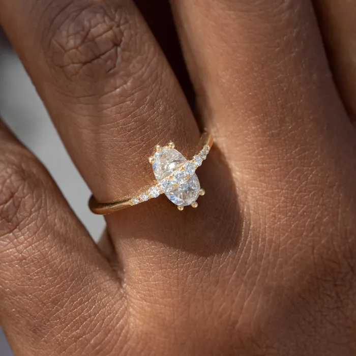 ARTEMER Two Stone Engagement Ring with Half Moon Cut Diamonds Rings