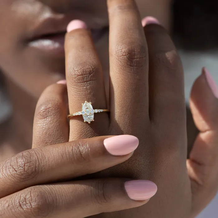 ARTEMER Two Stone Engagement Ring with Half Moon Cut Diamonds Rings