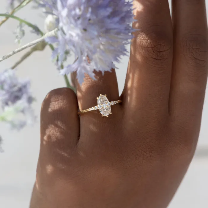 ARTEMER Two Stone Engagement Ring with Half Moon Cut Diamonds Rings