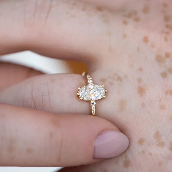 ARTEMER Two Stone Engagement Ring with Half Moon Cut Diamonds Rings
