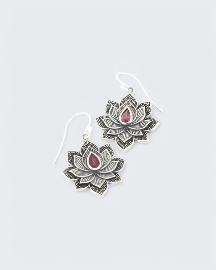 Buddha Groove Earrings Blooming Lotus Pink Tourmaline Earrings