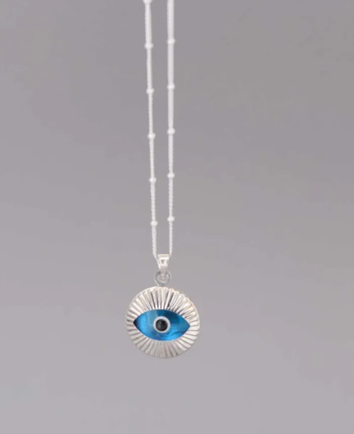 Buddha Groove Necklaces Dainty Sterling Silver Evil Eye Disc Necklace