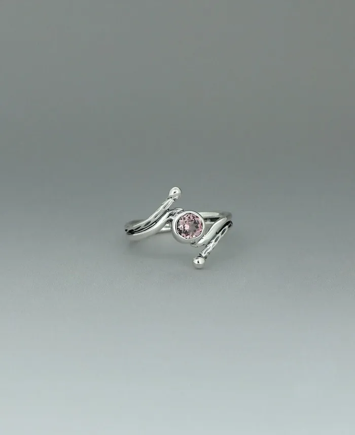 Buddha Groove Rings Sterling Silver Pink Tourmaline Ring With Rope Detailing