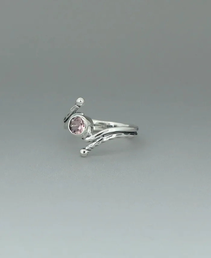 Buddha Groove Rings Sterling Silver Pink Tourmaline Ring With Rope Detailing