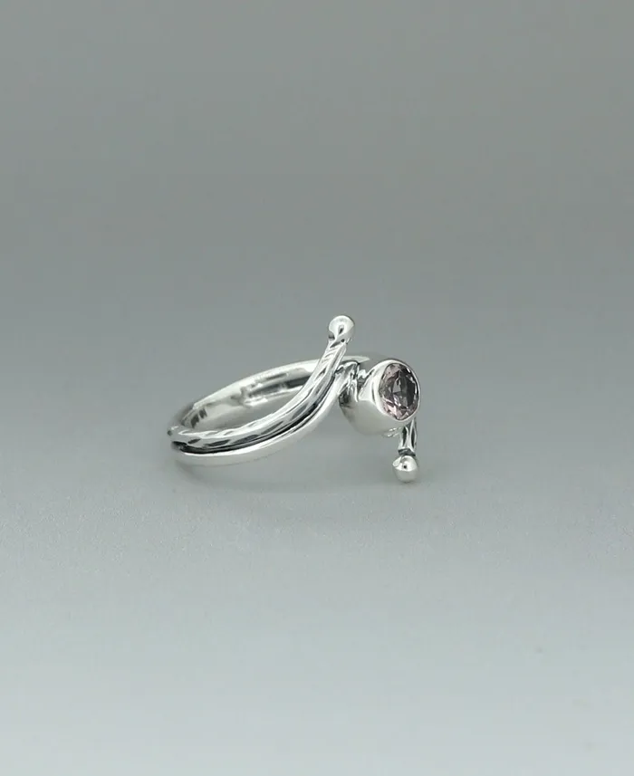 Buddha Groove Rings Sterling Silver Pink Tourmaline Ring With Rope Detailing