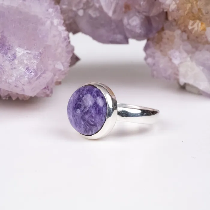 Charoite Ring 14mm Size 8 925 Silver InnerVision Crystals Rings