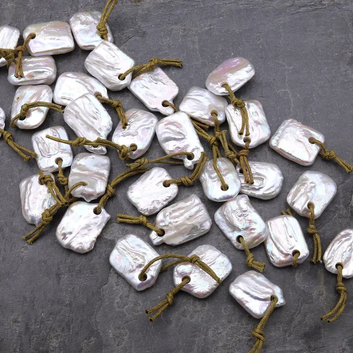 Drilled Genuine Natural Freshwater Freeform Square Rectangle Coin Pearl Pendant Intrinsic Trading Necklaces