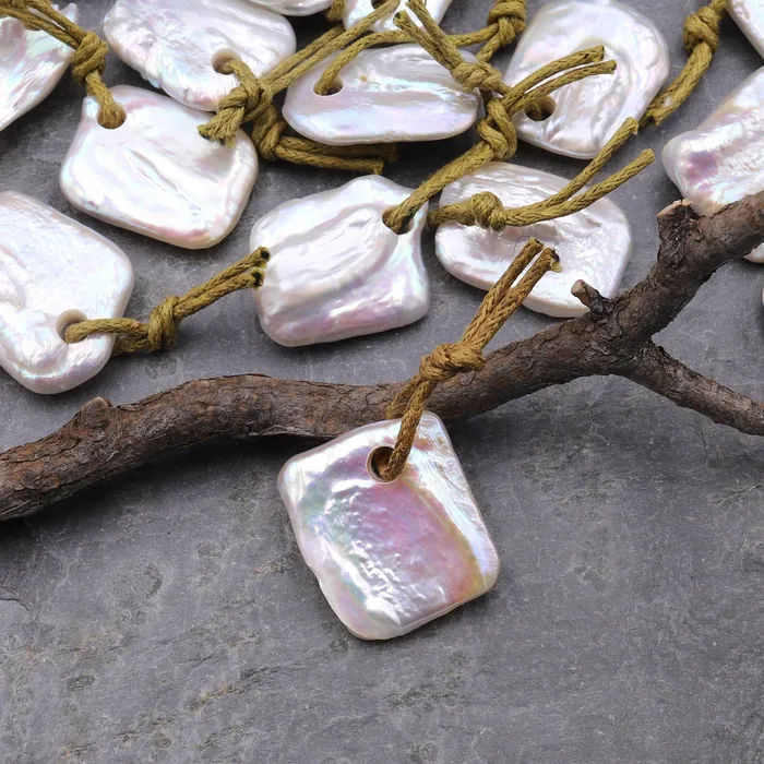 Drilled Genuine Natural Freshwater Freeform Square Rectangle Coin Pearl Pendant Intrinsic Trading Necklaces
