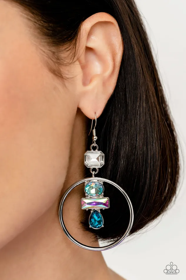 Earrings All Eyes On U Jewelry Paparazzi Accessories Geometric Glam Blue Paparazzi Earrings